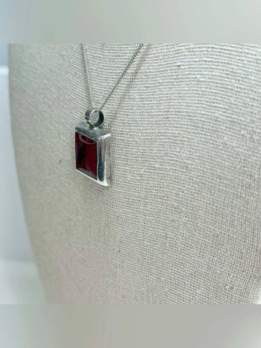 Sterling silver red jasper square pendant necklace